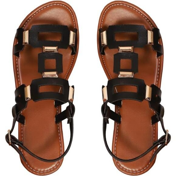 Womens flat sandals open toe ankle strap summer slides beach casual shoes - Picture 1 of 6